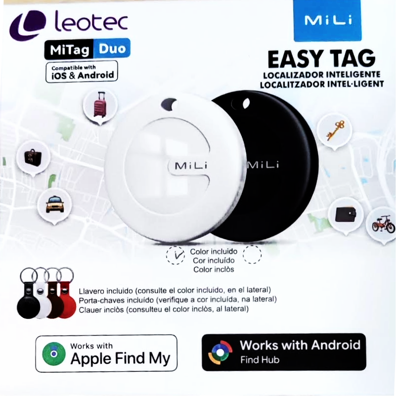 Porte-clés Leotec Easy Tag DUO Blanc + pte clés Marron - Compatible iOS+Android