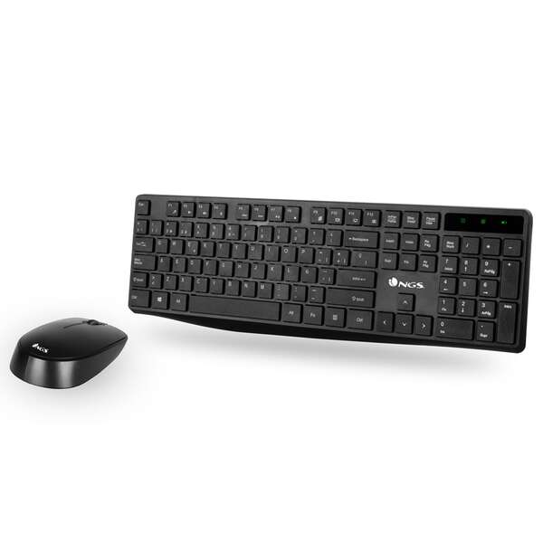 Clavier+souris sans fil NGS 2,4 GHz - AZERTY - 12 touches multimédias - 1200 ppp - Noir